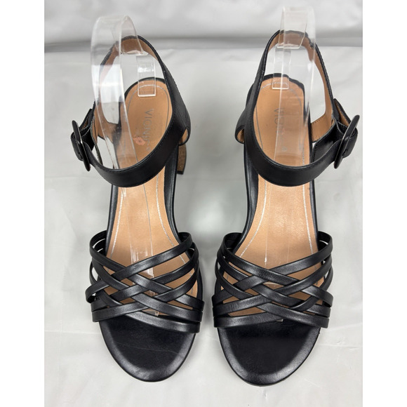 Vionic Peony Nat Leather Strappy Sandals Open Toe Womens 10 Black Woven - Picture 5 of 14